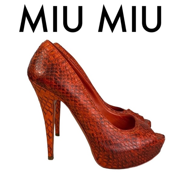 MIU MIU Python Embossed Peek A Boo Toe Heels - Picture 2 of 11